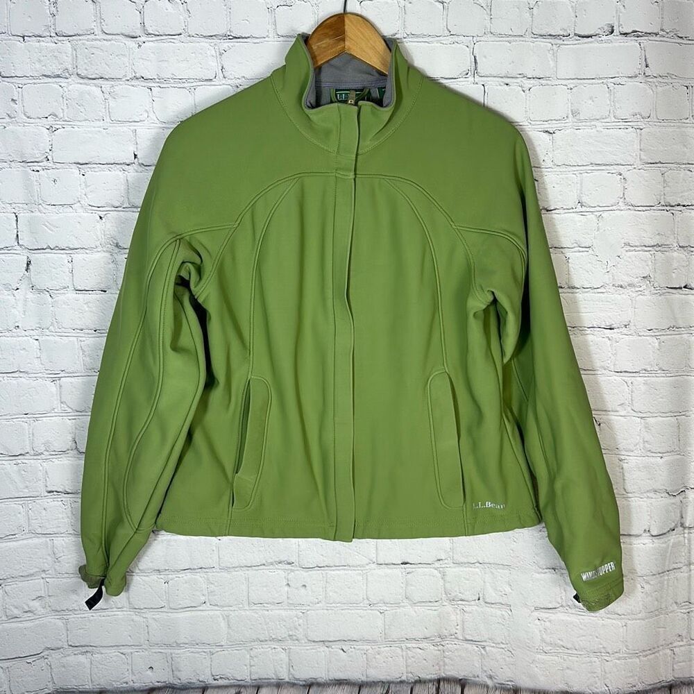 LL BEAN Soft Shell Windstopper Fleece Lined Nylon Jacket Zip Women M Green 0AKM4